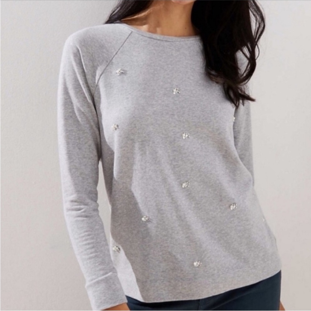 LOFT Pearl Rhinestone Sweatshirt Size Small Cotton Long Sleeved